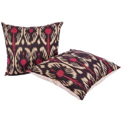 Large Pillow Cases Fashioned Out of Contemporary Uzbek Silk and Cotton Ikats