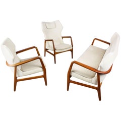 Danish Wingback Living Room Set by Aksel Bender Madsen 1950 Bovenkamp Teak White