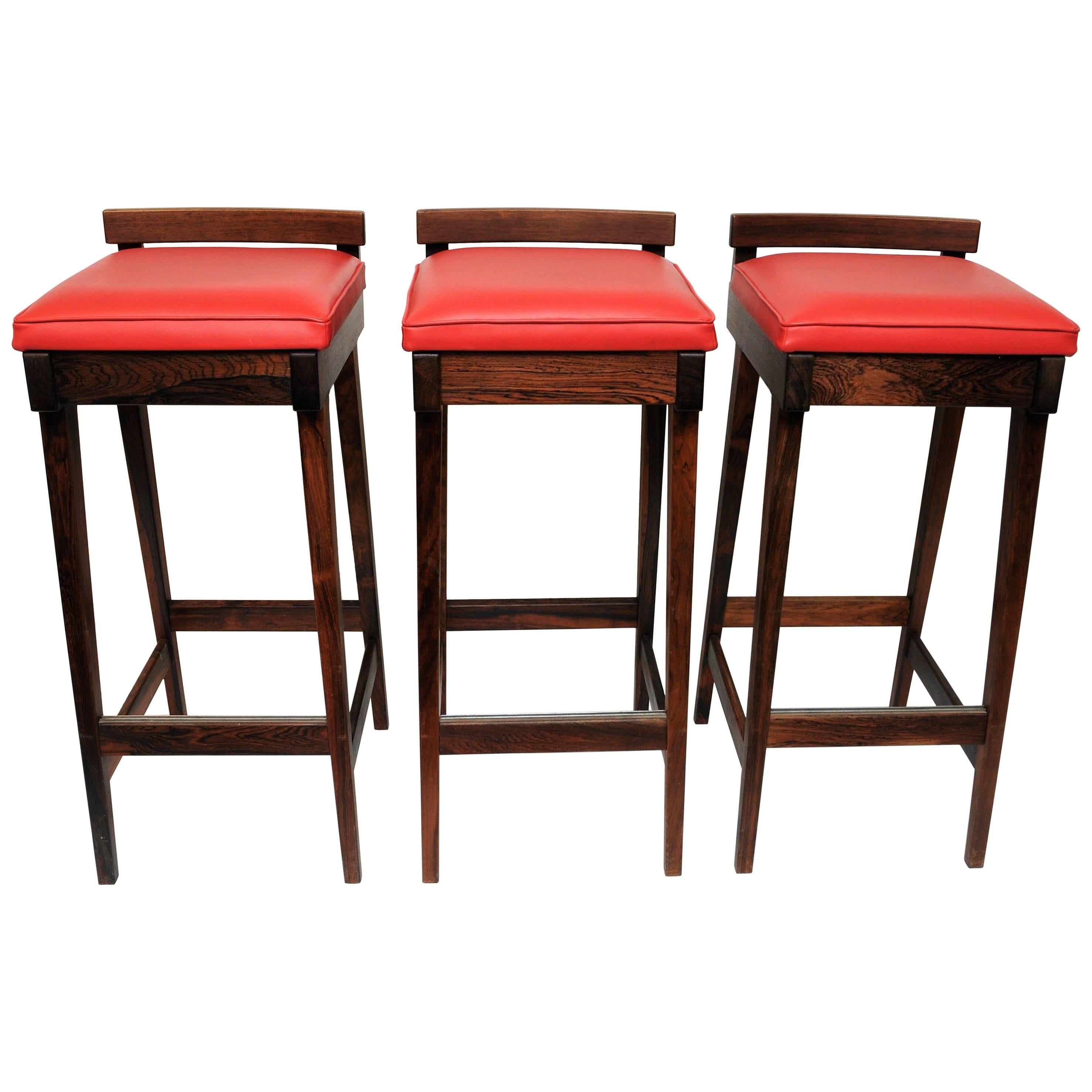 Danish Rosewood Barstools by Knud Bent for Dyrlund, Set of Three