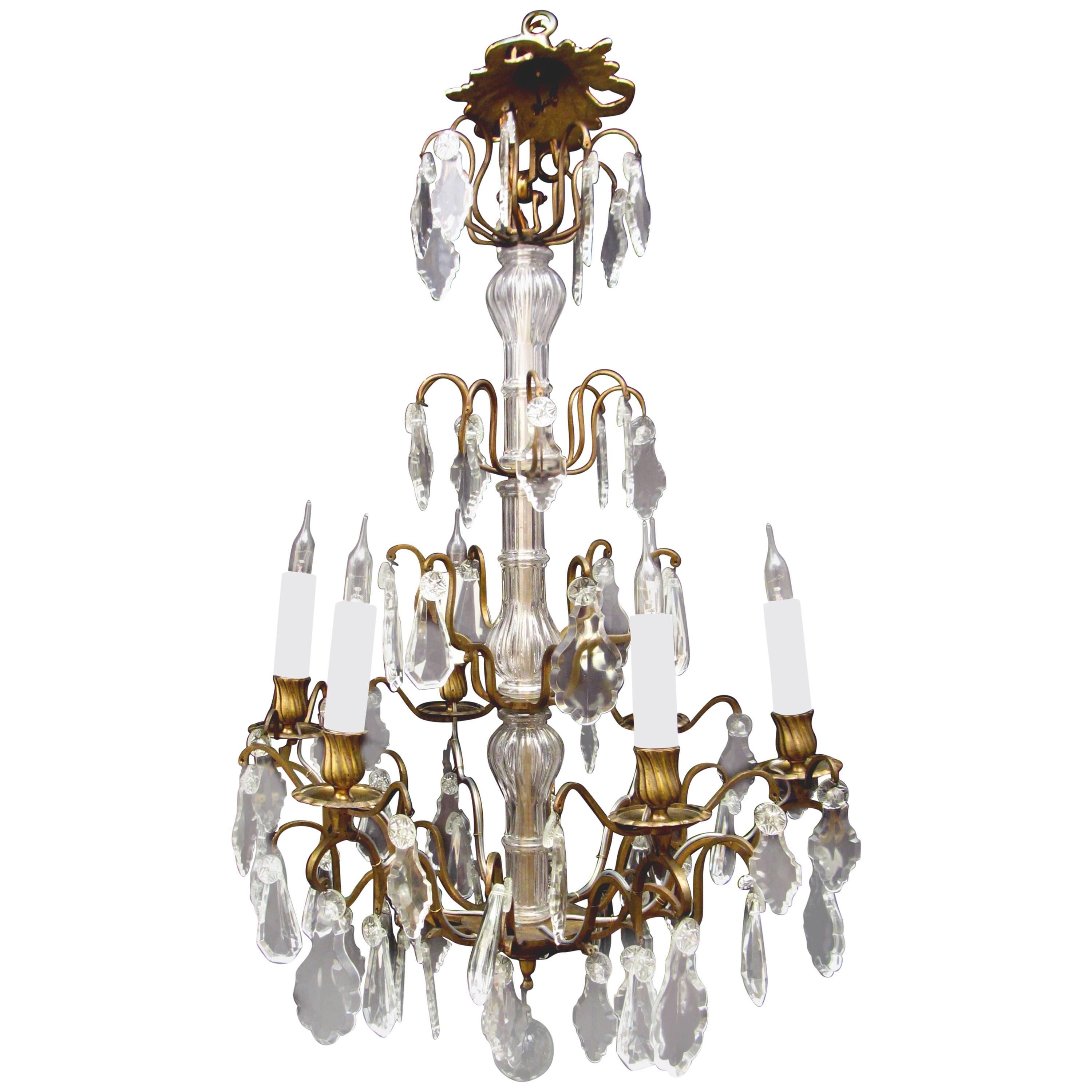 French Gilt Brass and Glass Chandelier For Sale