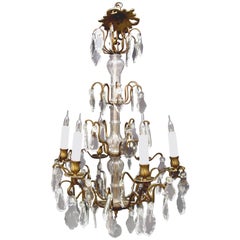 French Gilt Brass and Glass Chandelier