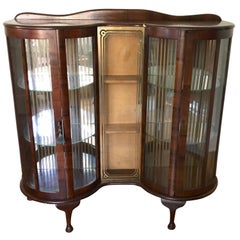 1950s English Walnut and Glass Curio Display Cabinet