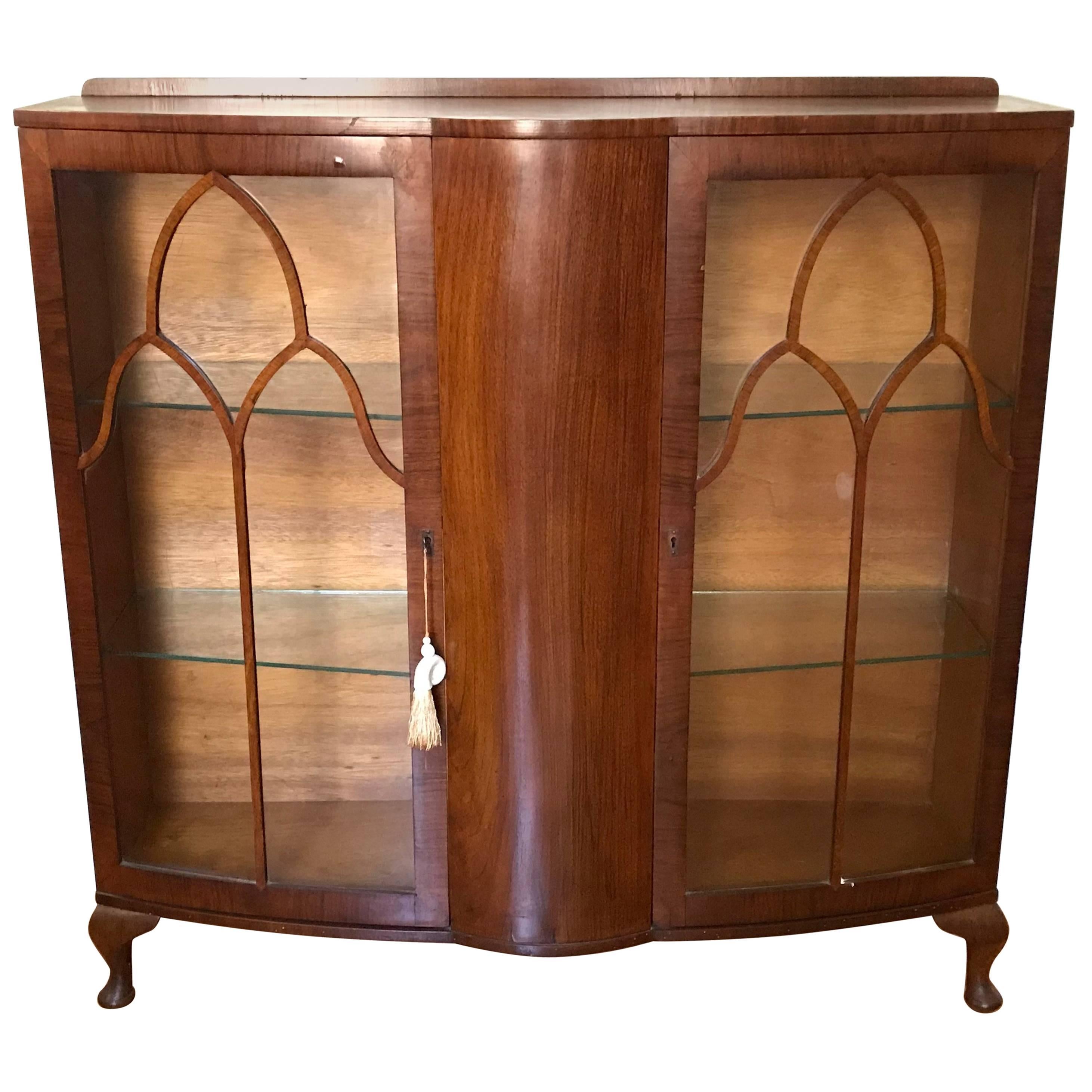 1920s French Art Deco Walnut and Glass Curio Display Cabinet
