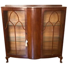 Vintage 1920s French Art Deco Walnut and Glass Curio Display Cabinet