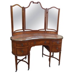 Antique Edwardian Satinwood Kidney Shape Dressing Table
