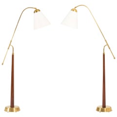 Pair of Brass and Mahogany Floor Lamps by Hans Bergström