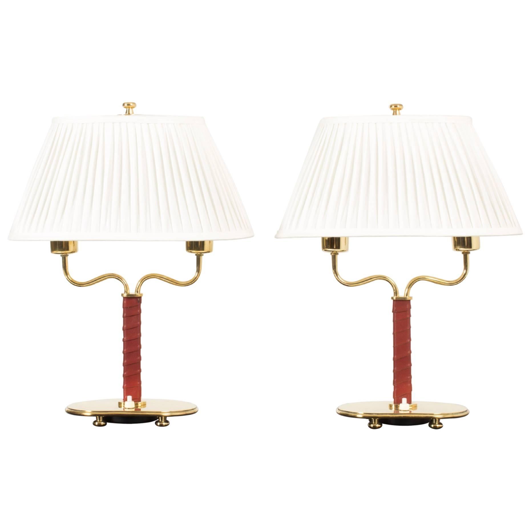 Pair of Brass and Leather Table Lamps by Josef Frank