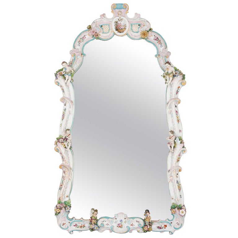 Large Dresden Porcelain Mirror in German Rococo Style at 1stDibs