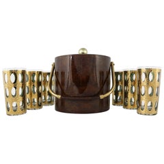 Georges Briard Ice Bucket with Culver Pisa Cocktail Glasses, a Set