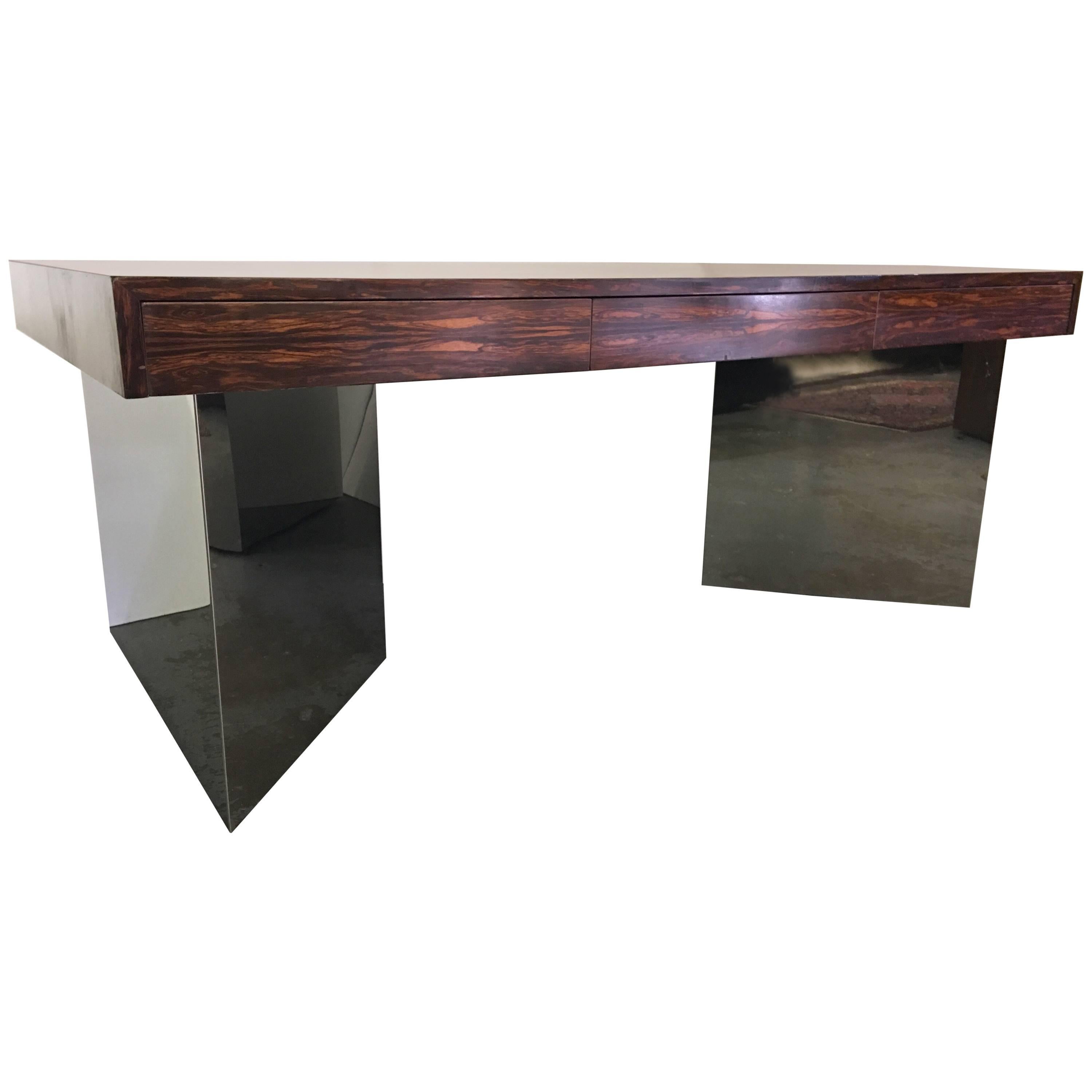 1970 Pace Chrome Rosewood Table Desk