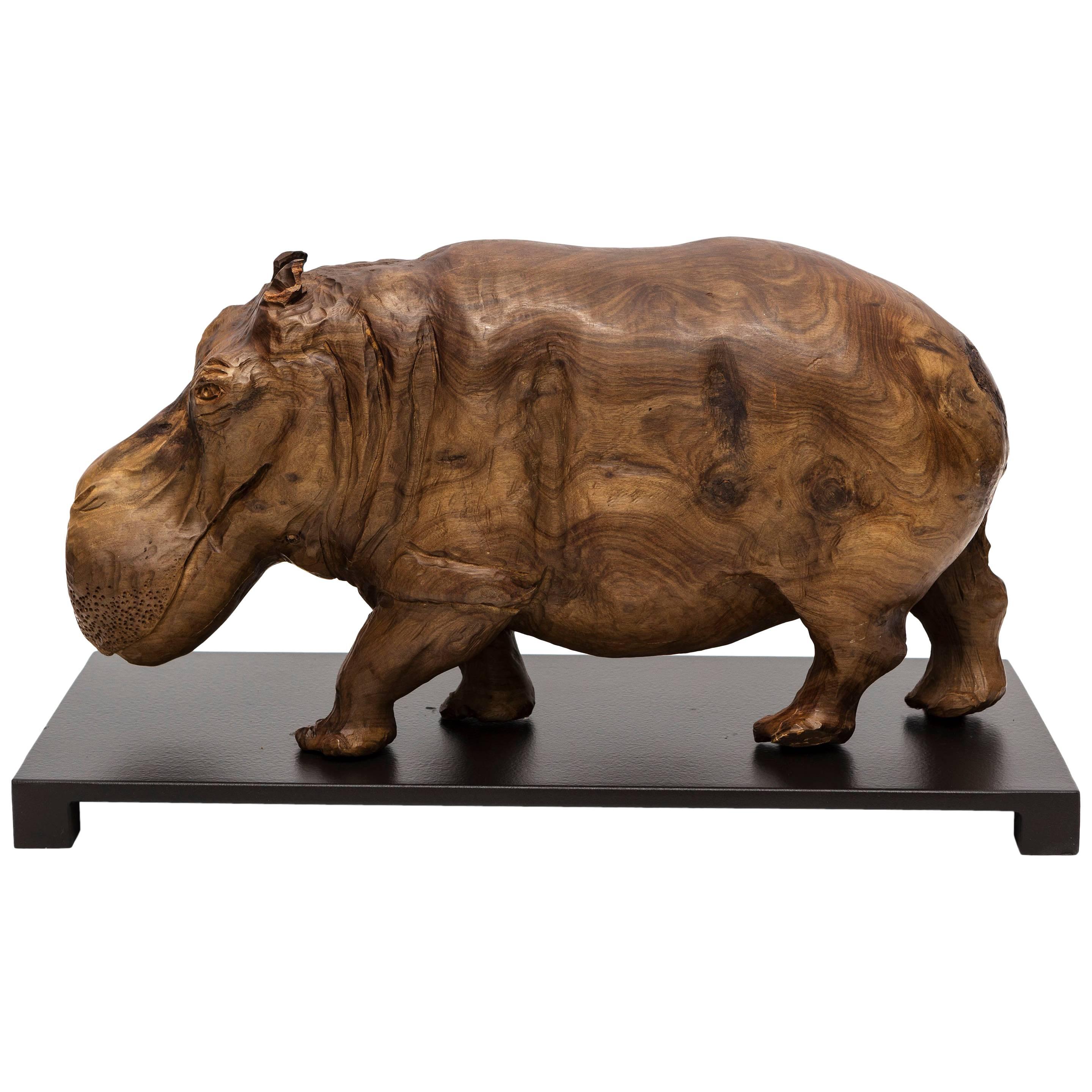 20th Century Solid Wood Hippopotamus Sculpture