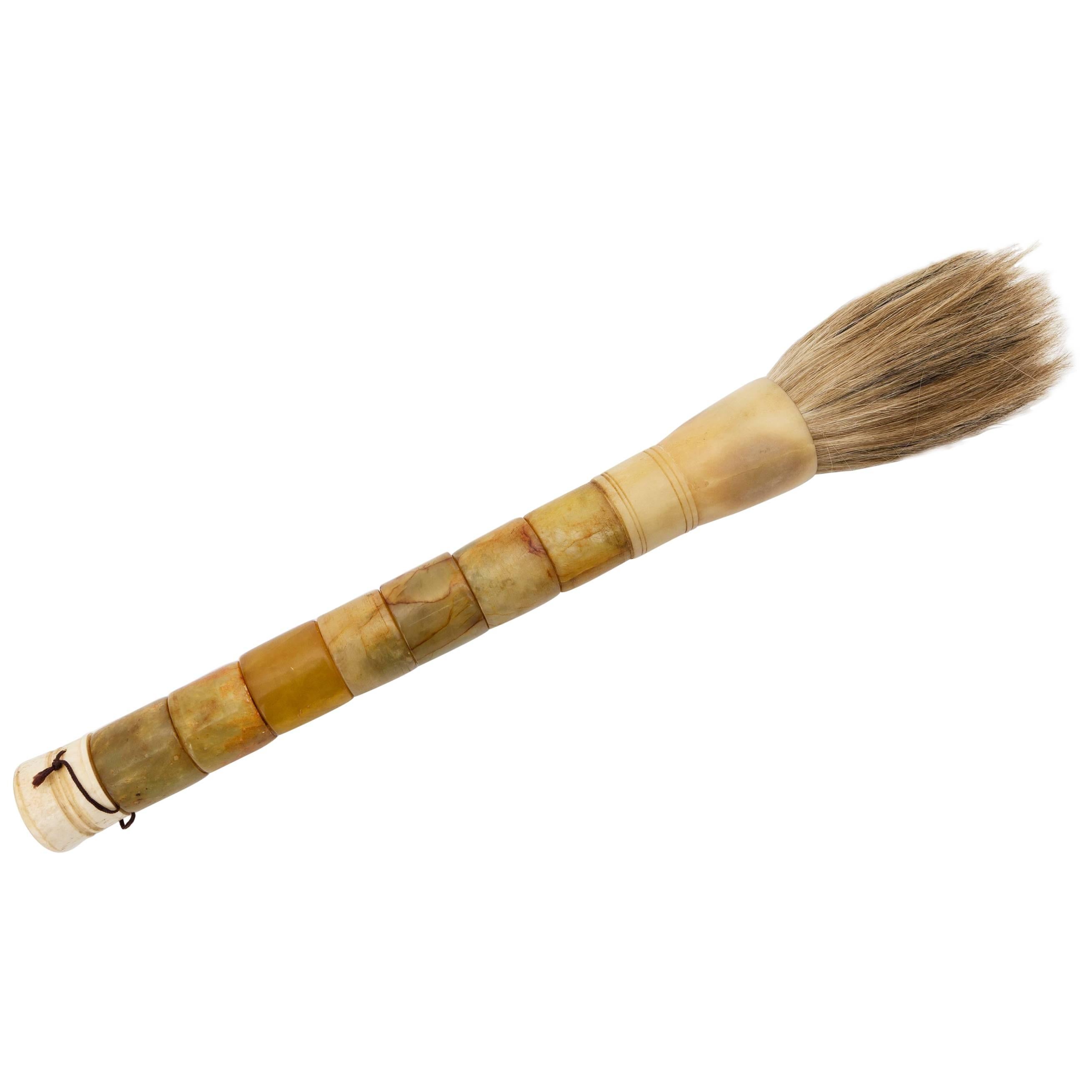 Large-Scale Chinese Calligraphy Paintbrush with Agate and Bone Handle