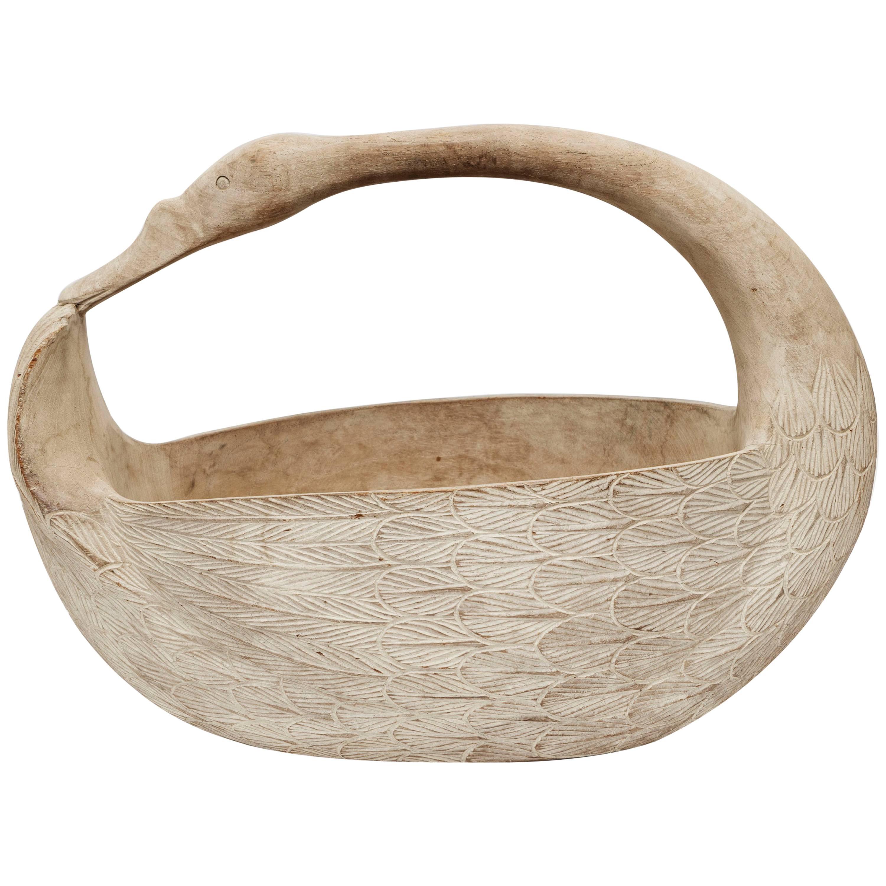 Carved Wooden Swan Basket