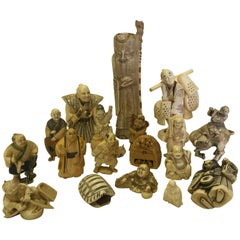 Large Estate Collection of Asian Japanese Carvings Antique Figurines Netsuke