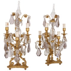 Pair of Antique 19th Century French Gilt Bronze and Crystal Candelabra