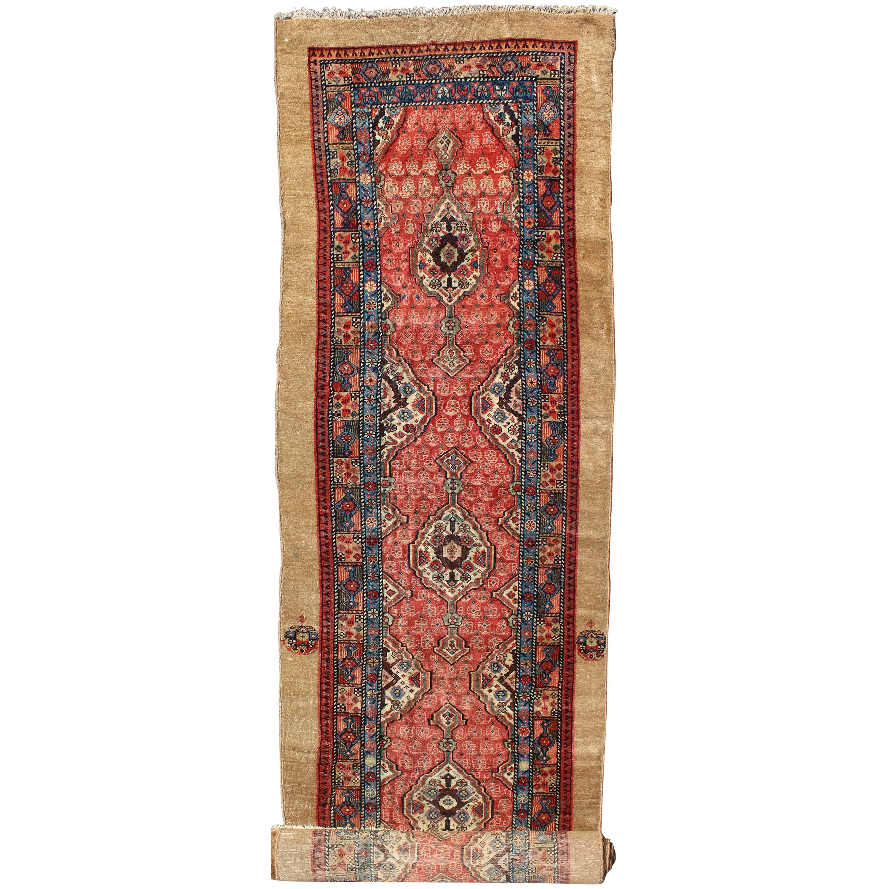 Antique Persian Serab Runner with Vertical Sub-Geometric Medallions