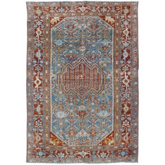 Red and Blue Antique Persian Malayer Rug with Sub-Geometric Medallion Design Red and Blue Antique Persian Malayer Rug with Sub-Geometric Medallion Design