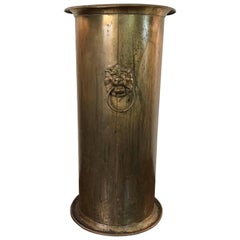 19th Century English Brass Umbrella Stand with Lion Head Pull