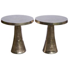 Unique Pair of Round Polished Stainless Steel Tables