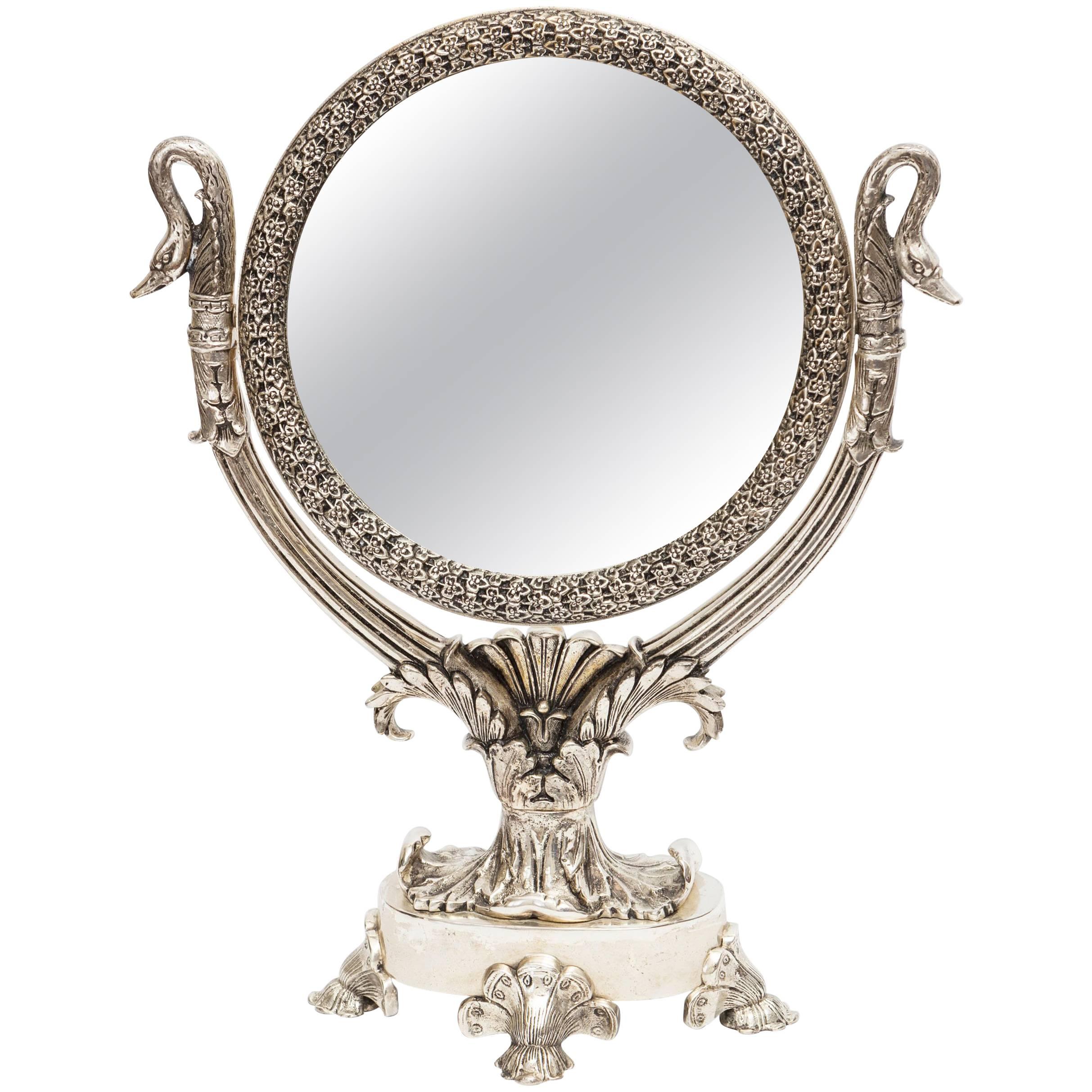 Silver Plated Vanity Mirror with Stand at 1stDibs