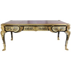 French Ebony Boulle Marquetry Desk in Louis XIV Style