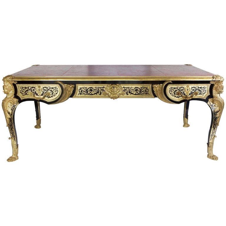 French Ebony Boulle Marquetry Desk In Louis Xiv Style At 1stdibs French Ebony Boulle Marquetry Desk In Louis Xiv Style For