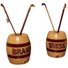Large Pair of 19th Century Stoneware Brandy & Whisky Barrels