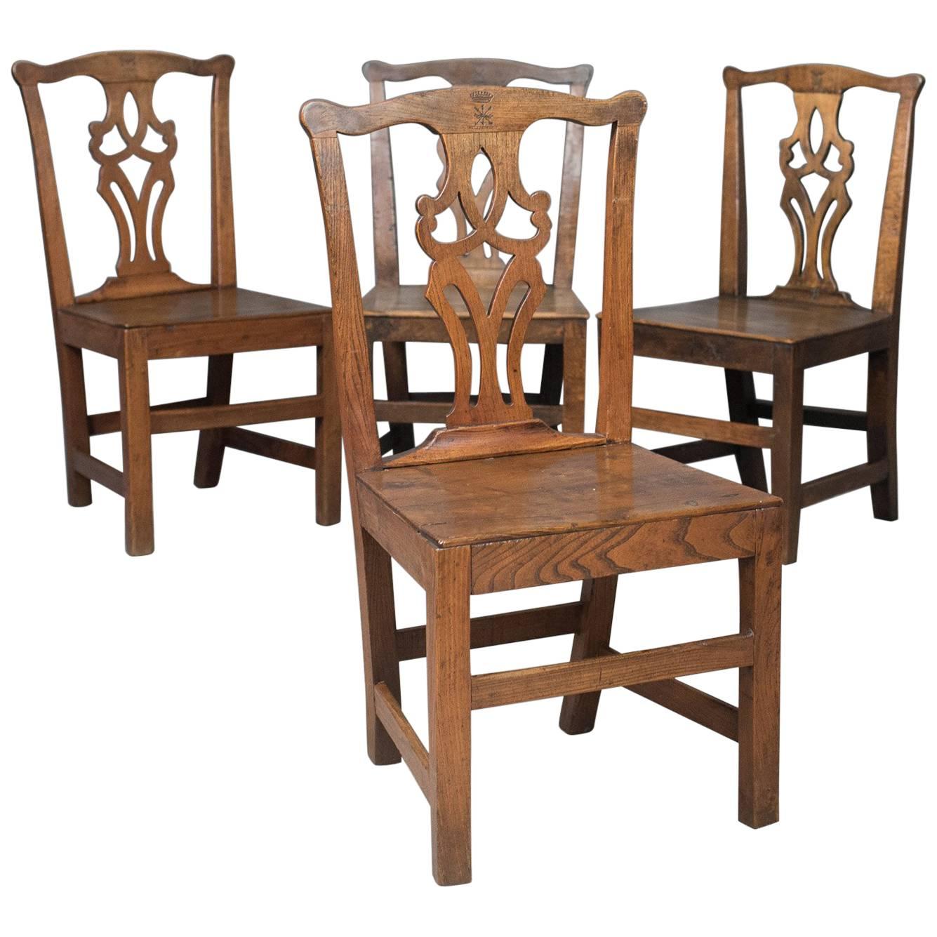 Set of Four Antique Dining Chairs, Oak and Elm, English, Country Kitchen