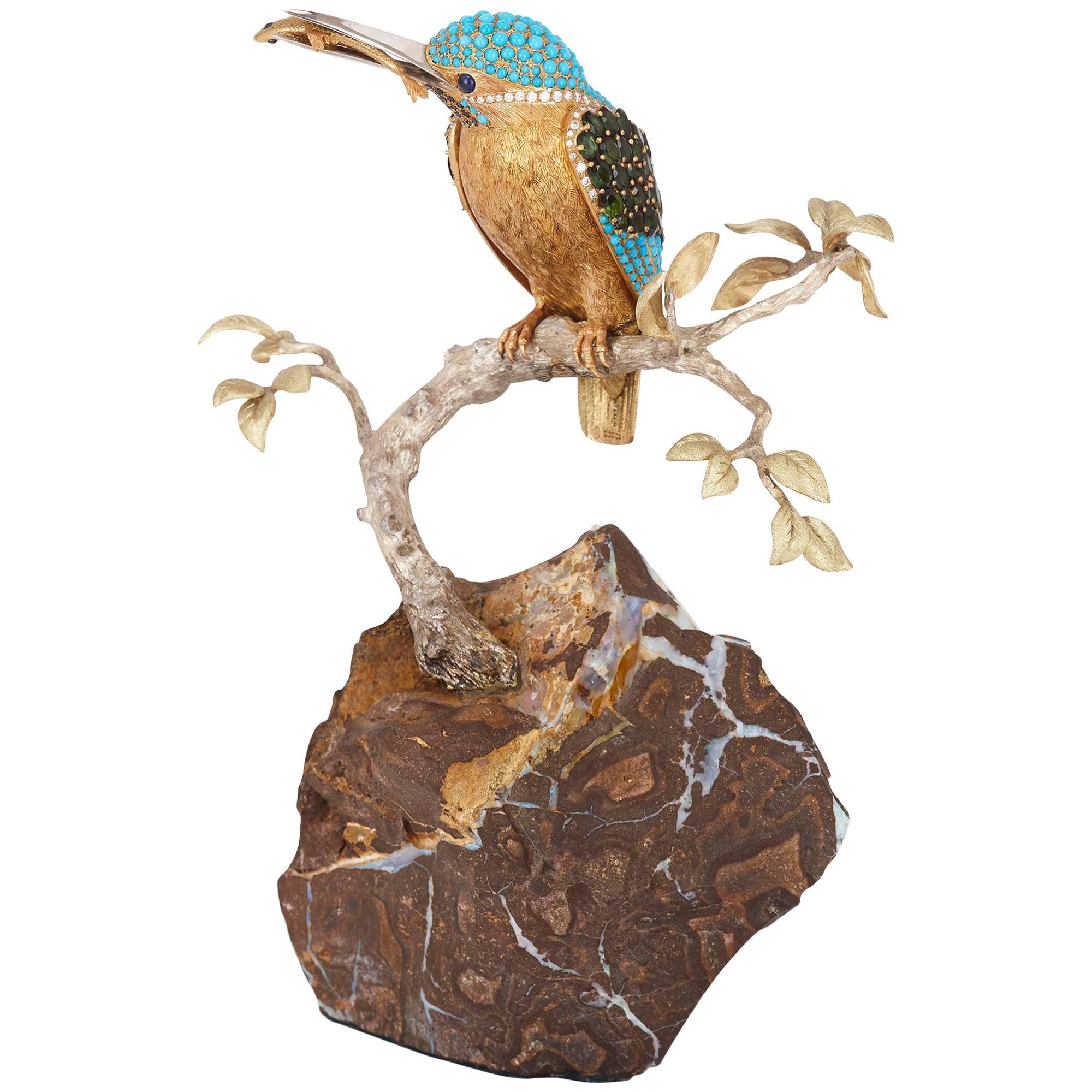 Gold and Gemstone Mounted Kingfisher Ornament by Asprey