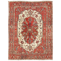 Antique Persian 19th Century Serapi Rug with Central Medallion Design