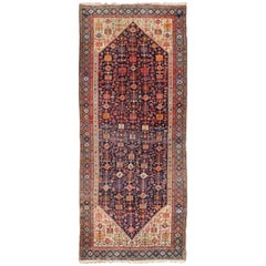 Tapis persan ancien Malayer bleu marine avec motif sous-géométrique sur toute sa surface