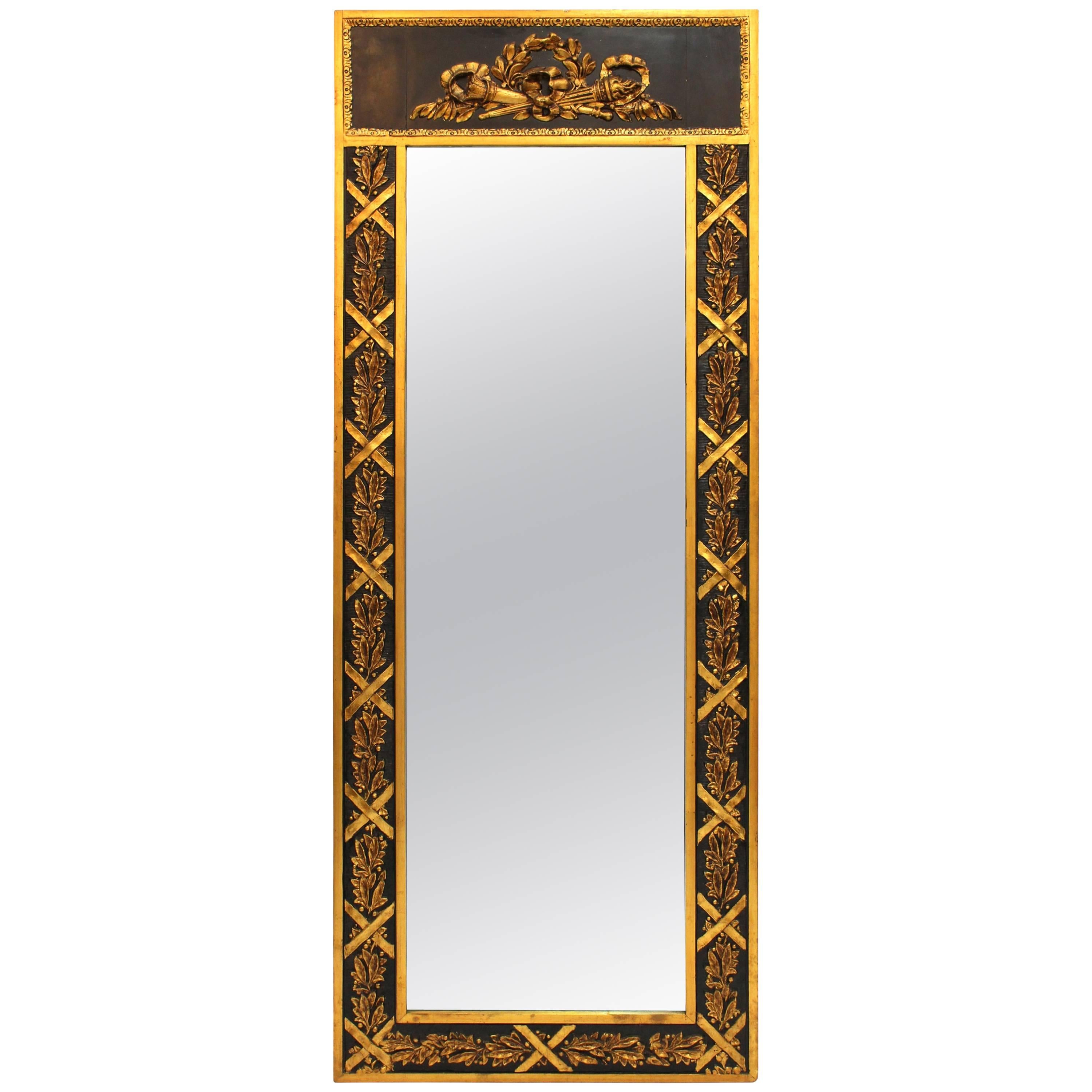 Neoclassical Style French Mirror in Black and Gold
