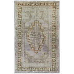 Layered Medallion Oushak Vintage Rug from Turkey with Floral Motifs