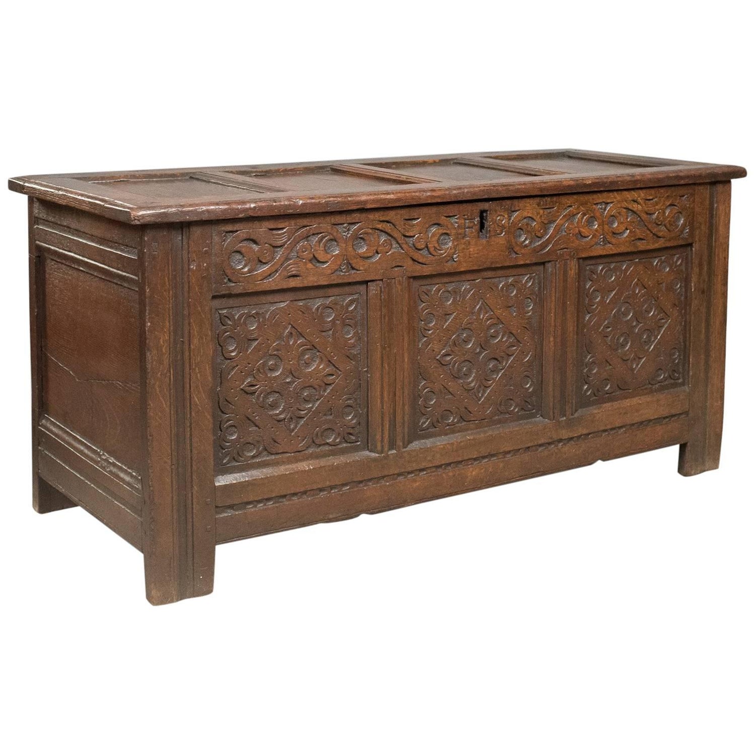 William And Mary Case Pieces And Storage Cabinets - 69 For Sale At Carved Antique Coffer, English Oak Joined Chest, Trunk, circa 1700 - William And Mary Case Pieces And Storage Cabinets - 69 For Sale At