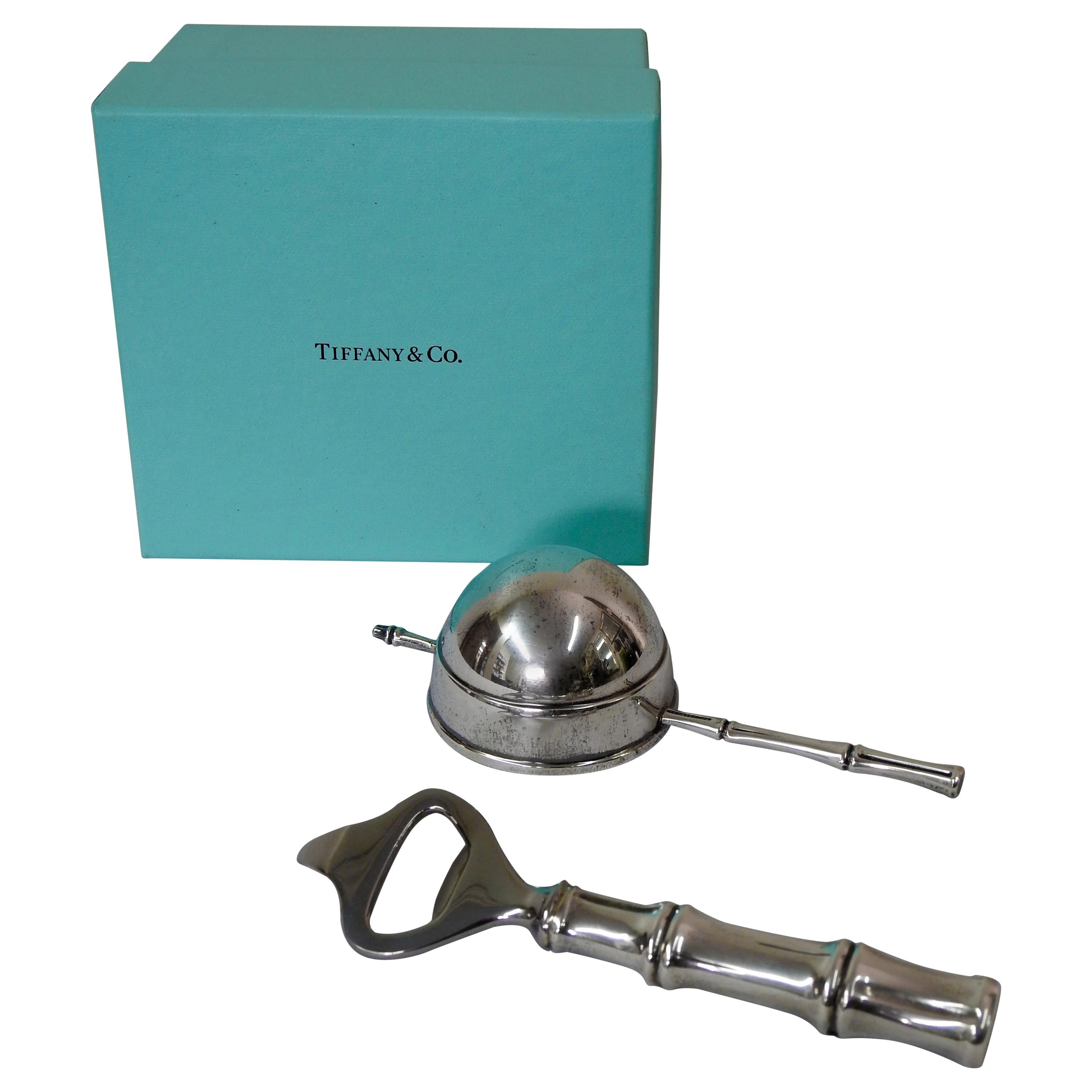 Tiffany & Co. Sterling Bamboo Bottle Opener and Jigger with Box