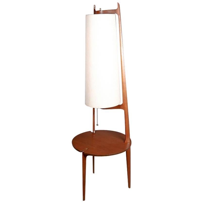 Midcentury Danish Modern Teak Frame Conical Floor Lamp and Stand