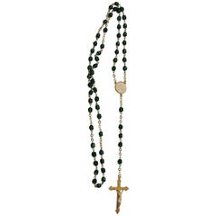 Vintage Rosary from the Vatican Library Collection with Green Czech Beading