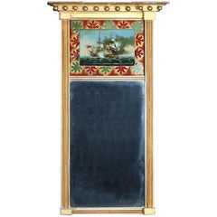 Antique Federal Maritime Trumeau with Églomisé Giltwood Wall Mirror