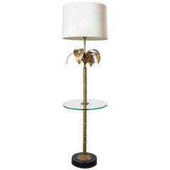 Hollywood Regency Gilded Palm Floor Lamp/Table Combo