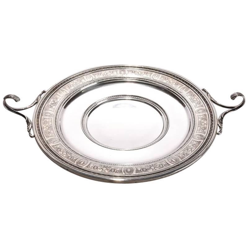 Neoclassical English Wedgwood Sterling Silver Acanthus Handled Tray, 14.11 toz