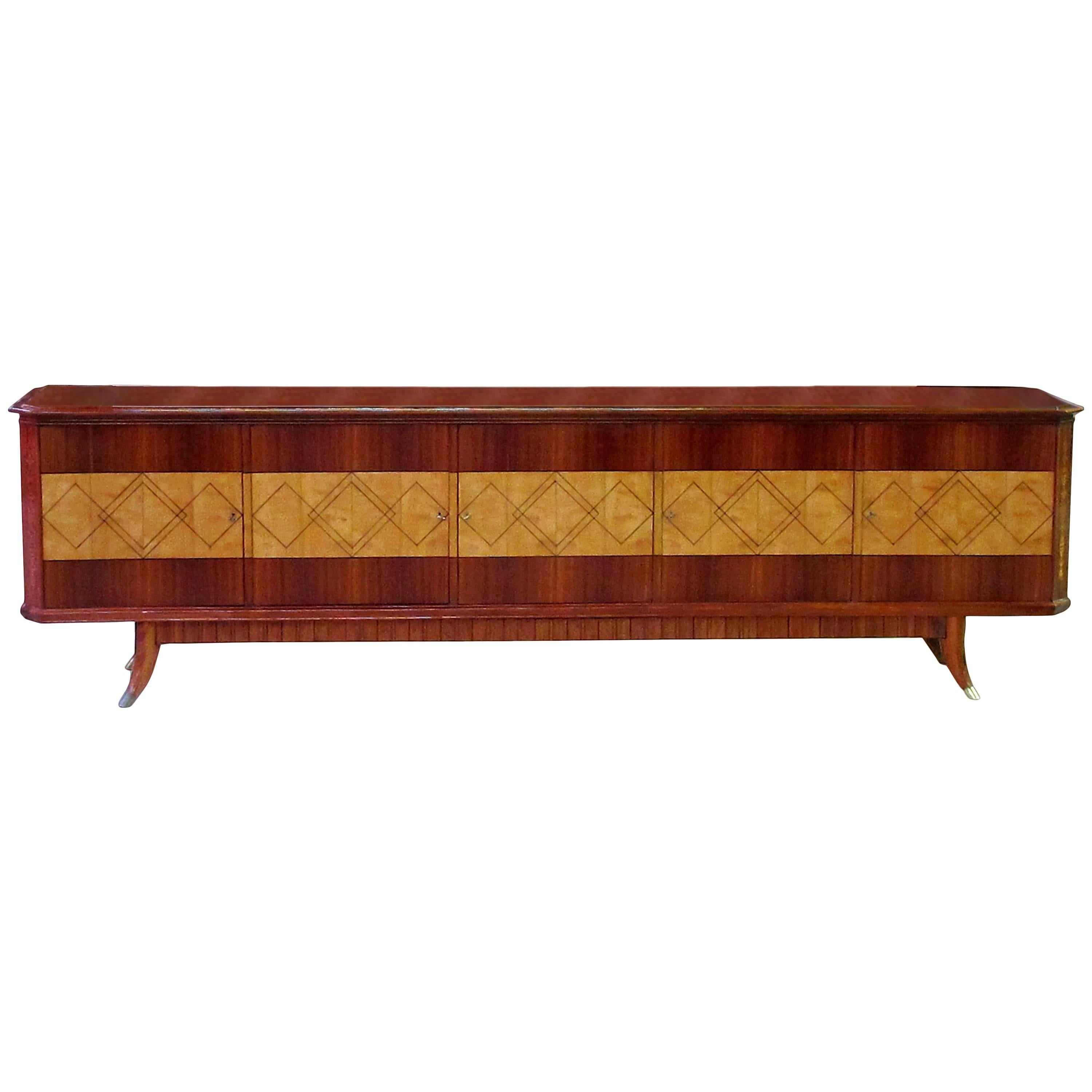 Superb Quality Italian Five-Door Incurved Sideboard; Manner of Paolo Buffa