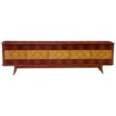 Retro Superb Quality Italian Five-Door Incurved Sideboard; Manner of Paolo Buffa