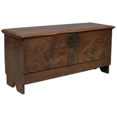 Antique Coffer, Six Plank Sword Chest, English Oak, 17th Century, circa 1670