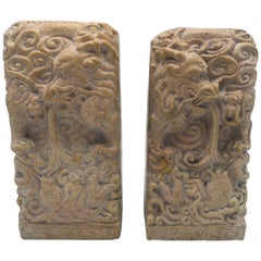 Vintage 1960s Italian Marble Dragon Motif Bookends, Pair