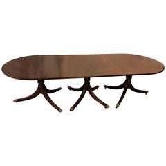 Georgian Style Banded Triple Pedestal Dining Table