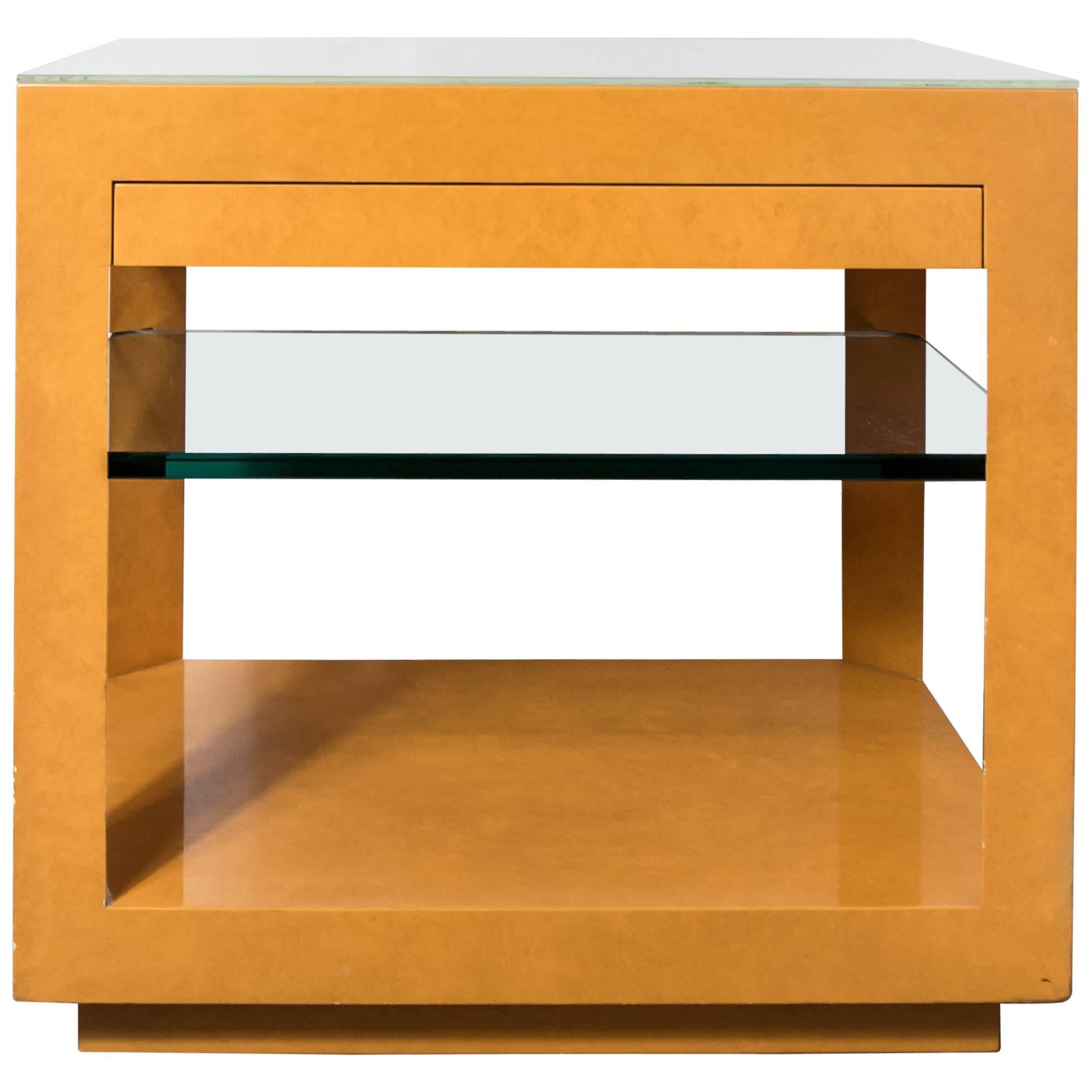 Orange Lacquered Parchment Side or End Table in the Style of Karl Springer For Sale