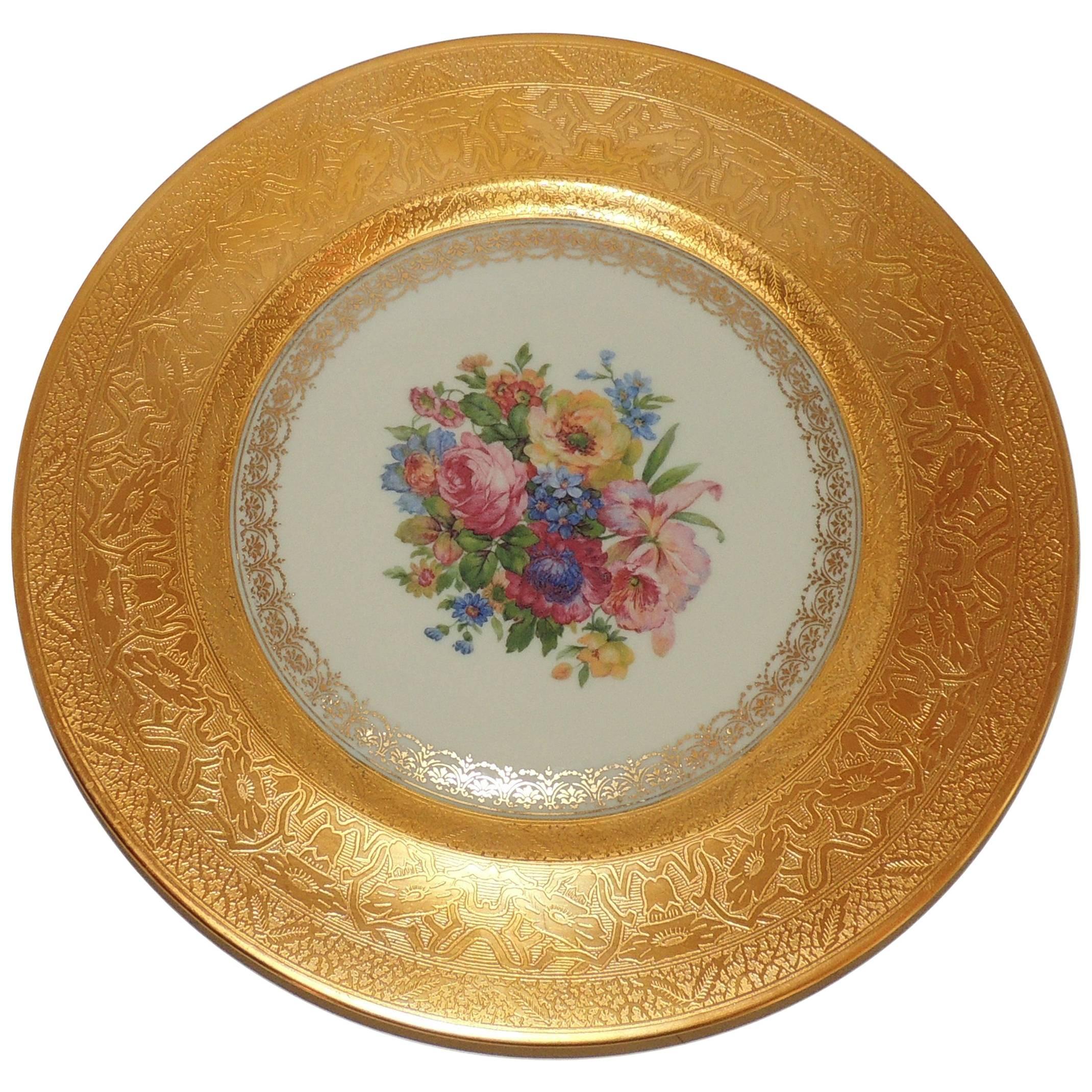 Heinrich & Co Selb Bavaria Wide Gold Encrusted Band Dinner Plate 