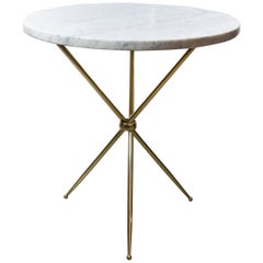 Mid-Century Modern Italian Brass and Marble Tripod Side Table