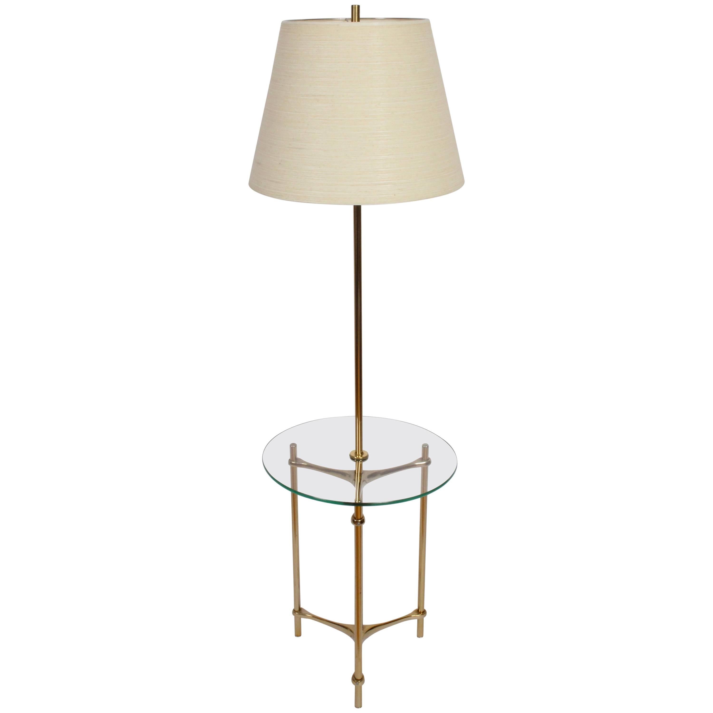 1970s Laurel Lamp Company Brass and Side Table Floor Lamp