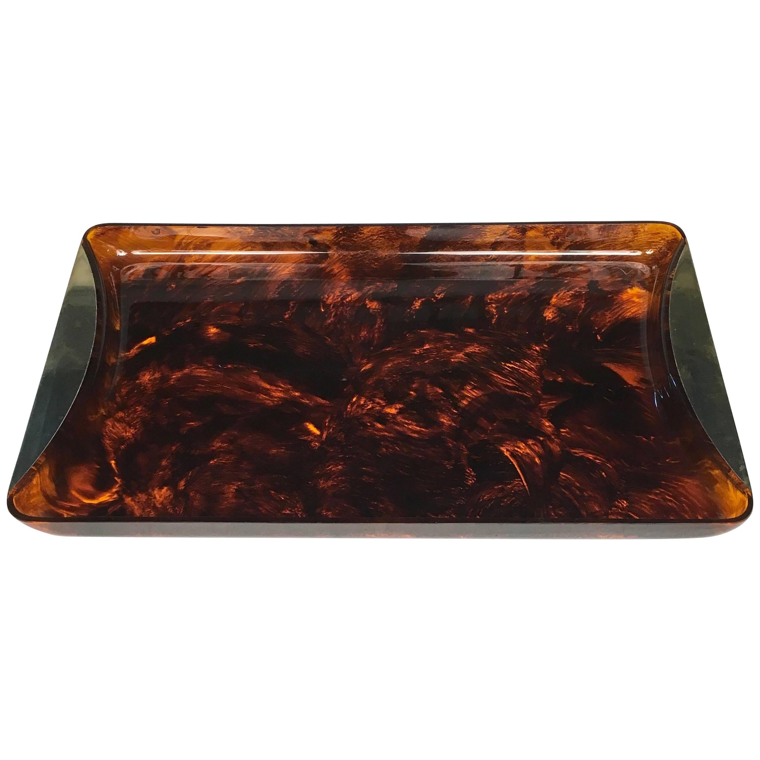 Tortoiseshell Serving Tray Made of Lucite and Brass by Guzzini